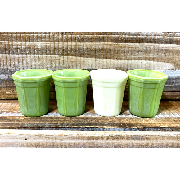 Set 4 Vintage 1930s Akro Agate Green Slag Jadeite Shot Drink Glasses 2" - Picture 3 of 13